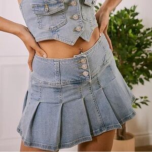 Urban Outfitters Pleated Denim Mini Skirt